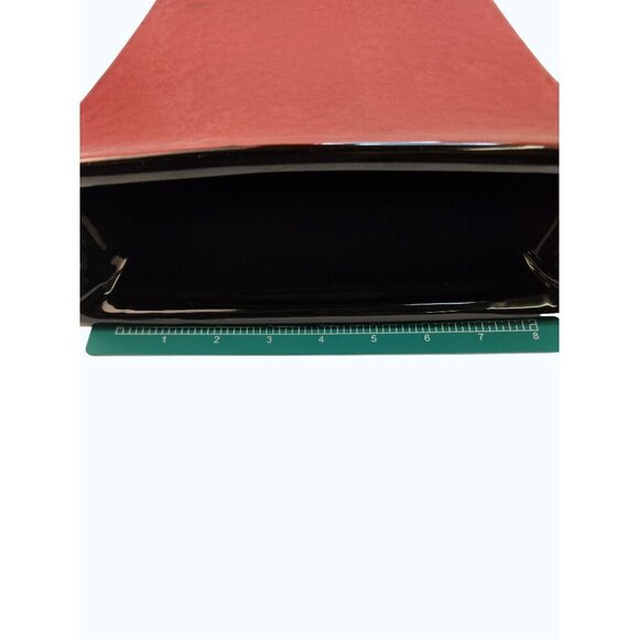 Red Textured Ceramic Vase With Glossy Black Interior Rectangular Flared Design 1 - Picture 16 of 16